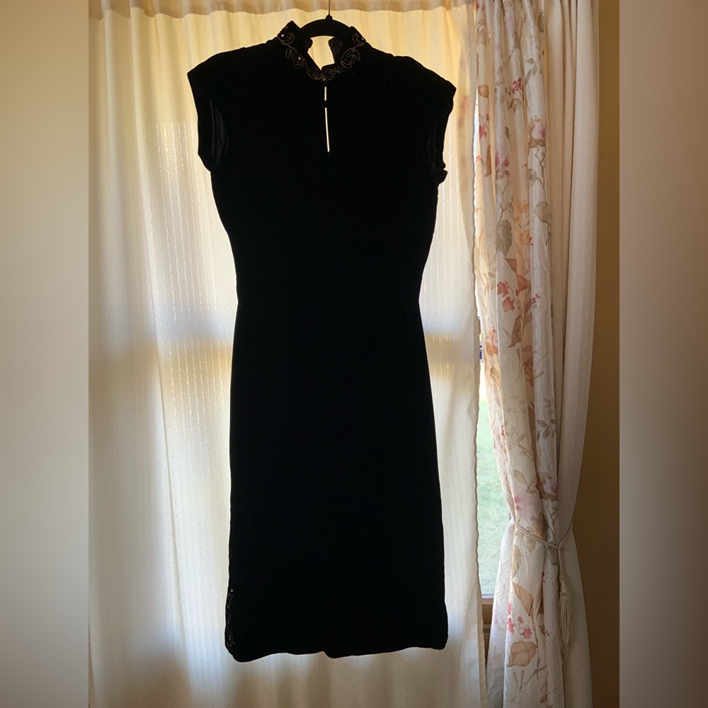 Unique vintage black velvet dress